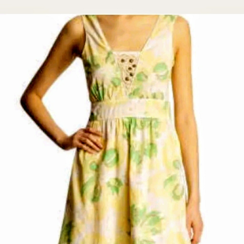 Free people yellow & green floral dress sz 6